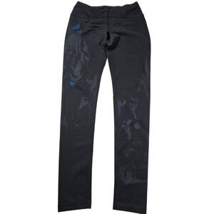 Lucy M black blue ink blot ankle full leg leggings active running yoga stretch